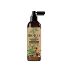 Herbal psoriasis scalp treatment toner with stinging nettle, hibiscus, licorice, ganoderma mushroom, and tea tree extracts, enriched with vitamins B3, B5, C, E, and A.